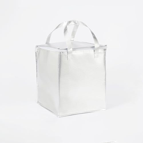 13.8×13.8×15.8" Reusable Insulated Zipper Aluminum Foil Tote Bag Suit for Picnic Cake FruitDrink Refrigeration Also for Delivery of Takeaway Thermal Pizza Insulated Delivery (Laser Silver) - color: Laser SILVER, size: 13.8×13.8×15.8"