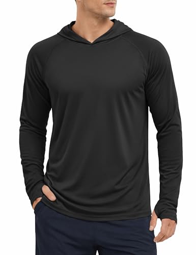 KEFITEVD Men's Sun Protection UPF 50+ Hoodie Shirts Long Sleeve Swimming Fishing Shirt SPF UV Quick Dry Rash Guards - color: Black, size: Small