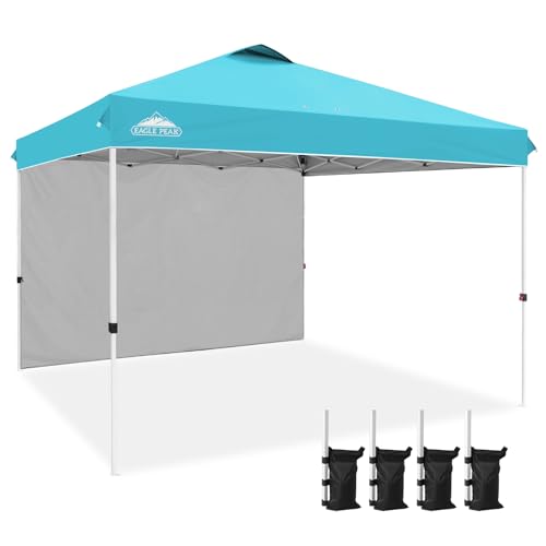 EAGLE PEAK Commercial Canopy 12x12 Pop Up Canopy Tent with 1 Sidewall, Easy Setup Heavy Duty Instant Event Shelter for Vendors & Markets, Outdoor Sun Shade, Light Blue - color: Light Blue, size: 12x12