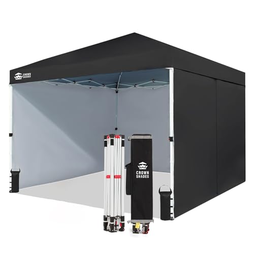 CROWN SHADES 10X10 Commercial Instant Canopy Pop Up Tent with Center Lock, 300D Fabric, 4 Sidewalls, Sto'N Go Bag, Black - color: Black, size: 10x10 Classic