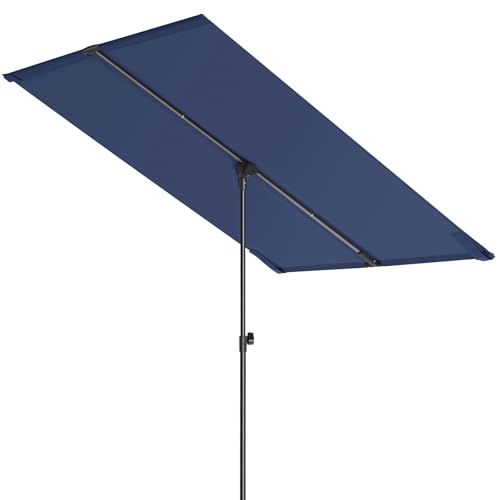 HOMSHADE 6x4ft Outdoor Balcony Umbrella - Flat Porch Pool Patio Umbrella Rectangular Canopy Shade UPF50+ UV Protection 360° Rotating & Tilting All Angles Applicable (Navy Blue, No Base) - color: Navy Blue