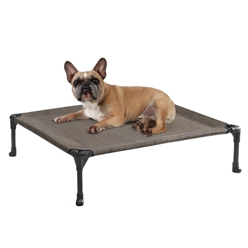 Veehoo Cooling Elevated Dog Bed, Portable Raised Pet Cot with Washable & Breathable Mesh, No-Slip Feet Durable Dog Cots Bed for Indoor & Outdoor Use, Medium, CWC1803-M - color: Brown, size: 32.0"L x 25.0"W x 7.0"Th