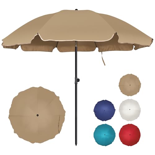 Blissun 6.5ft Patio Umbrella with Push Button Tilt & Height Adjustable, UV50+ Sun Protection with Sturdy Fiberglass Ribs & Iron Pole, Market Umbrella for Outdoor Table Garden Backyard Beach - color: Tan
