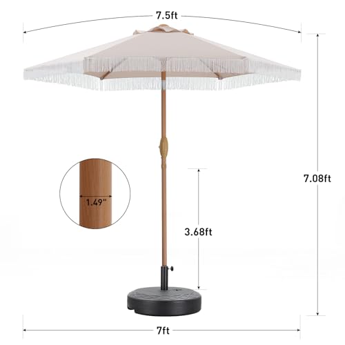 GDY 7.5 ft Tassel Patio Umbrella, Fringe with Umbrella Base - Stylish Beach, Pool, and Yard Umbrella for Ultimate Outdoor Decor, Khaki - color: Camel, size: Umbrella+Base