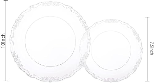 U-QE 100 Pieces Clear Plastic Plates - Clear Disposable Plates - Premium Hard Plastic Plates for Party, Holiday and Party Use Including 50 Dinner 10 '' & 50 Dessert Platos 7.5 '' - color: Clear