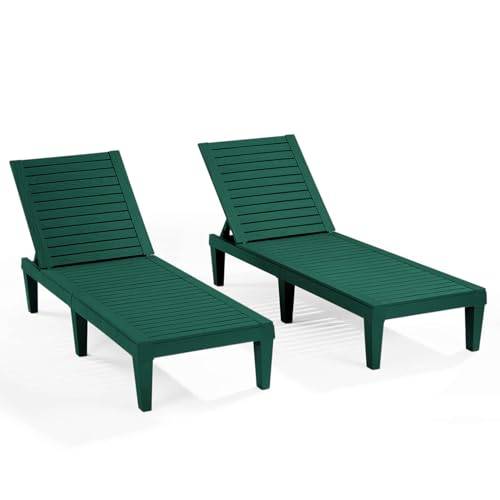 Nestl Sun Tanning Chair - Forest Green Chaise Lounge Chair Outdoor, Lightweight Pool Lounge Chairs Set of 2, Adjustable 5-Position Reclining Lawn Chair, Waterproof Beach Outdoor Lounge Chairs - color: 3 - Forest Green, size: Set of 2