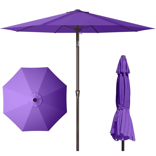 PatioKingdom 11FT Patio Umbrella,Outdoor Umbrella with Push Button Tilt and Crank,Market Table Umbrella with 8 Sturdy Fiberglass Ribs UV Protection - color: Dark Purple, size: 11FT