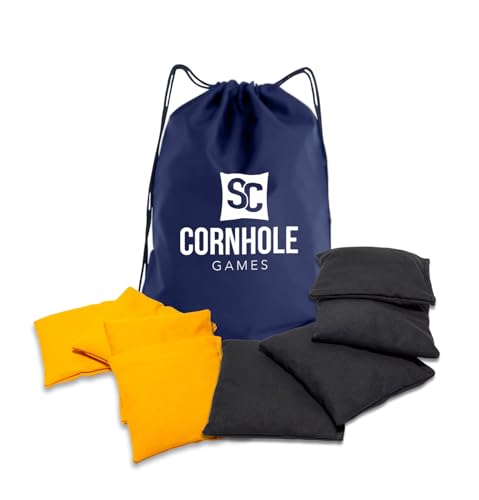 Weather Resistant Cornhole Bags (Set of 8) with Heavy Duty Tote - Professional Regulation 16oz Size & Weight - color: Black/Yellow