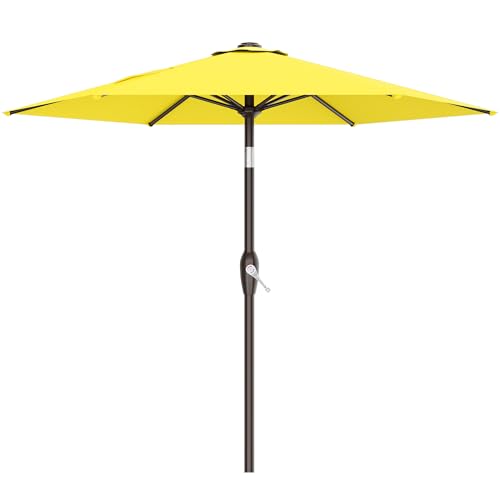 AreShark 7.5FT Patio Umbrella Table Market Umbrella with 6 Sturdy Ribs, Button Tilt/Crank Heavy-Duty Round Outdoor Umbrellas for Garden, Deck, Backyard,and Pool, Yellow - color: Yellow, size: 7.5FT