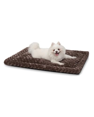 Washable Dog Bed Mat Reversible Dog Crate Pad Soft Fluffy Pet Kennel Beds Dog Sleeping Mattress for Large Jumbo Medium Small Dogs, 29 x 18 Inch, Brown - color: Brown, size: 29.00" x 18.00" x 1.50"