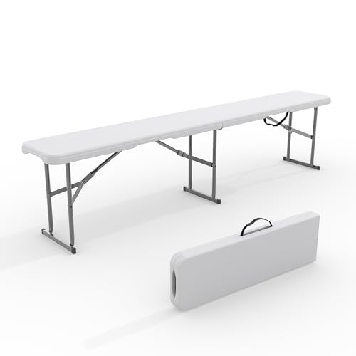 GarveeLife Portable Folding Bench 6 Foot, Plastic Foldable Bench HDPE BenchTop with Carrying Handle for Outdoor Picnic Camping Party Sports Activities - White - color: White, size: 1 Pack