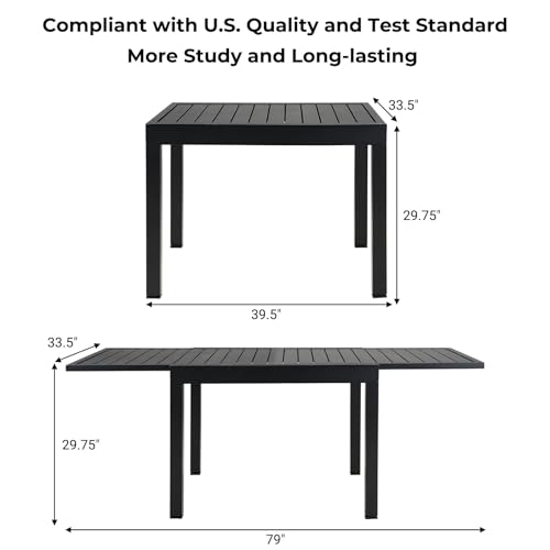 Grand patio 7-Piece Outdoor Dining Set for 6 with 1 Rectangle Expandable Table for 4-6 Person, Metal Woven Wicker Fixed Patio Chairs with Thickened Cushions for Yard, Poolside, Deck (Black) - color: Black, size: 7PCS
