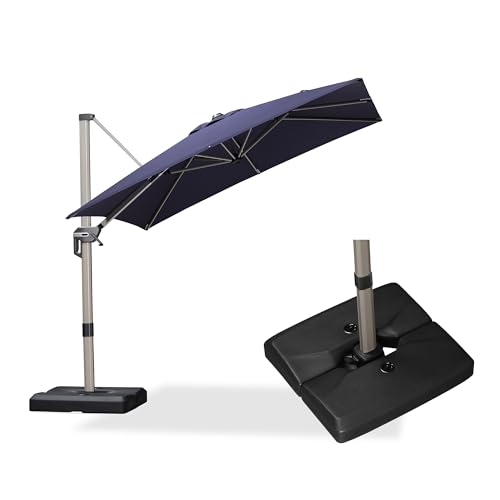 PURPLE LEAF Patio Umbrella with Base Included, 8ft Outdoor Aluminum Cantilever Umbrella with 360° Rotation, Champagne Offset Umbrella for Outdoor Garden Pool, Navy Blue - color: Navy Blue, size: 8' x 8'