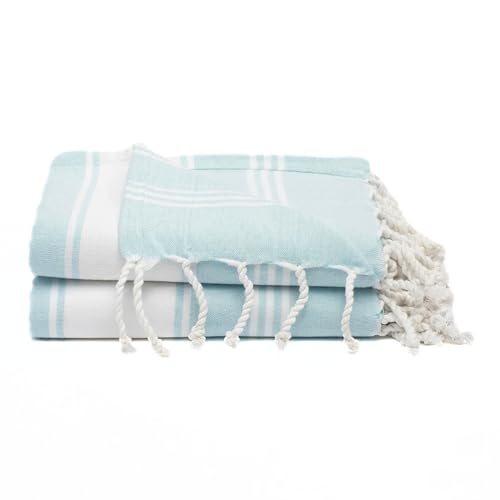 Cotton Turkish Beach Towel with Towels Oversized 36"x72" Pool Absorbent Extra Large Quick Dry Sand Travel Towel (Aqua Blue, 2 Pack) - color: Aqua Blue, size: 2 Pack
