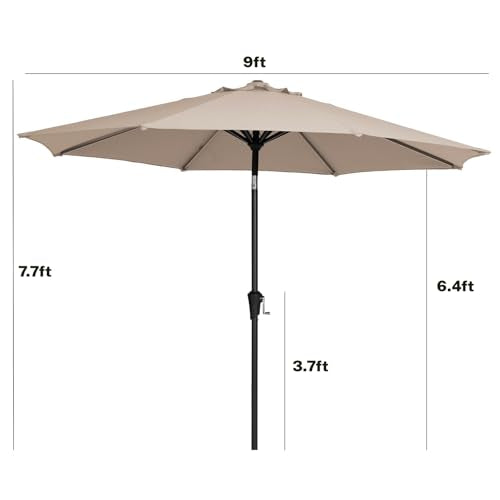 MEWAY 9ft Patio Umbrella Outdoor Table Umbrellas with Push Button Tilt and Crank, Market Umbrella 8 Sturdy Ribs for Deck, Garden, Pool and Backyard, Beige - color: Beige, size: 9ft