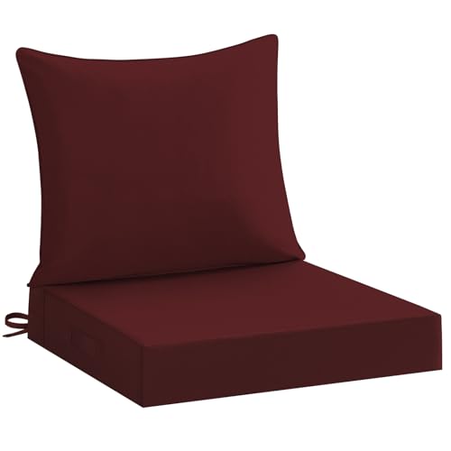 downluxe 22x22 Outdoor Chair Cushions, Waterproof Fade Resistant Patio Furniture Cushions with Handle & Removable Cover, Deep Seat Outdoor Cushions for Sofa, Couch and Patio Chairs, Burgundy - color: Burgundy, size: 22 x 22 Inch