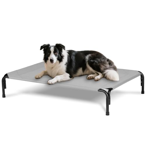 Elevated Dog Bed for Outdoor, Large Raised Dogs Cot for Training, Cooling Pet Beds with Washable Mesh, Indestructible Lifted Platform for Outside Camping, 41 inch Grey - color: Grey, size: 41"L x 27"W x 8"Th