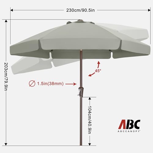 ABCCANOPY 7.5ft Scalloped Patio Umbrella, Outdoor Table Umbrella with Tilt and Crank, Fiberglass Ribs Deck Umbrella for Patio, Pool, Garden, Picnic (Light Gray) - color: Light Gray, size: 7.5FT
