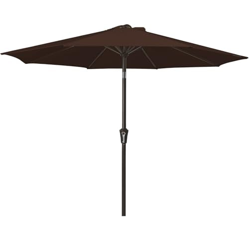 MEWAY 9ft Patio Umbrella Outdoor Table Umbrellas with Push Button Tilt and Crank, Market Umbrella 8 Sturdy Ribs for Deck, Garden, Pool and Backyard, Brown - color: Brown, size: 9ft