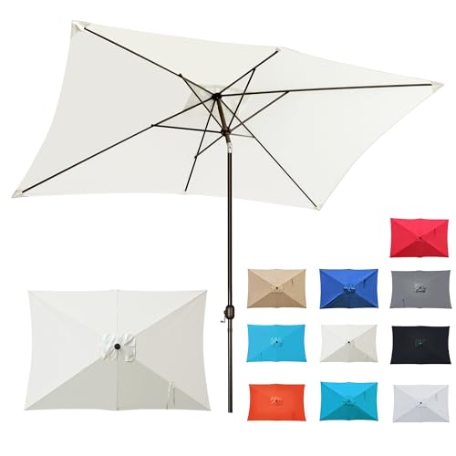 Blissun Rectangular Patio Umbrella, Table Market Umbrella with Tilt and Crank, Outdoor Umbrella for Garden, Deck, Backyard, Pool and Beach - color: Ivory, size: 6.5 x 10 FT