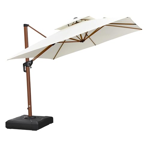PURPLE LEAF 9ft Patio Umbrella Outdoor Square Umbrellas Large Cantilever Umbrella Windproof Offset Umbrellas Heavy Duty Sun Umbrella for Garden Deck Pool Patio, Cream - color: Cream, size: 9'X9', style: Umbrella