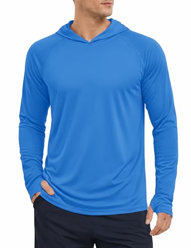 KEFITEVD Men's Sun Protection UPF 50+ Hoodie Shirts Long Sleeve Swimming Fishing Shirt SPF UV Quick Dry Rash Guards - color: Azure, size: X-Large