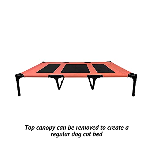Midlee Salmon Dog Cot with Canopy (24" x 30")- Elevated Dog Bed Outside Dog Tent Carrying Bag - size: 24" x 30"