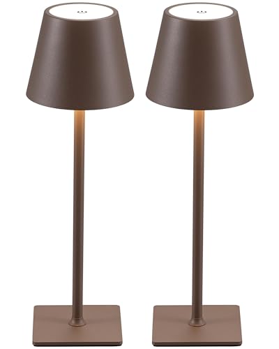 KDG 2 Pack Cordless Table Lamp,Portable LED Desk Lamp, 4000mAh Battery Operated, 3 Color Stepless Dimming Up, for Restaurant/Bedroom/Bars/Outdoor Party/Camping/Coffee Shop Night Light(Brown) - color: Brown-2