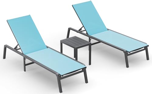 Ciokea Aluminum Foldable Lounge Chairs Set of 2 with 1 Outdoor Aluminum Side Table ，Perfect Match ，Suitable for Courtyard, Balcony, Lawn and Other Scenes，Lake Blue - color: Lake Blue, size: 2 Chairs + 1 Side Table (3pcs)