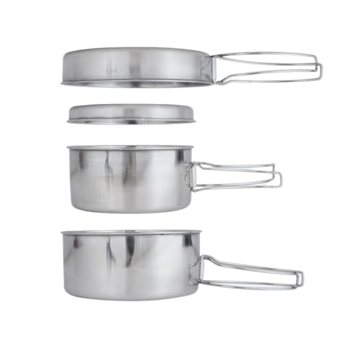 BeGrit Backpacking Camping Cookware Mini Picnic Camping Cooking Mess Kit with Pot and Pan Set for Hiking - color: Silver 4pcs
