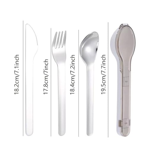 Travel Cutlery Set with Case Portable Silverware Utensils Set,ABS cutlery box, spoon and forkReusable Flatware Set Cutlery Set for Camping Picnic Hiking Office (grey), BXCJ01, Gray - color: Gray