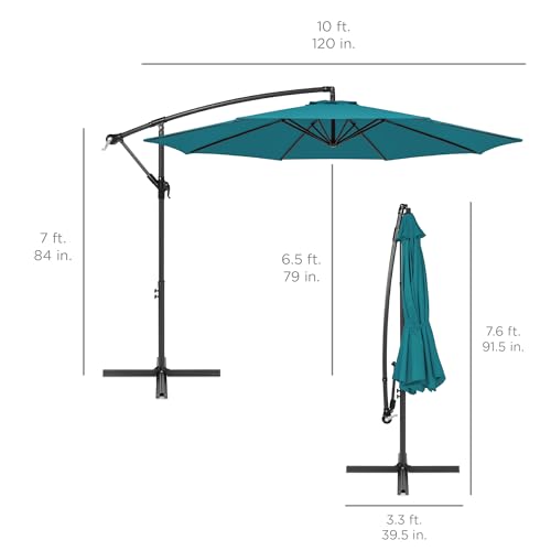 Best Choice Products 10ft Offset Cantilever Hanging Market Patio Umbrella, 8 Sturdy Ribs, Easy Adjustment - Cerulean - color: Cerulean, size: Offset