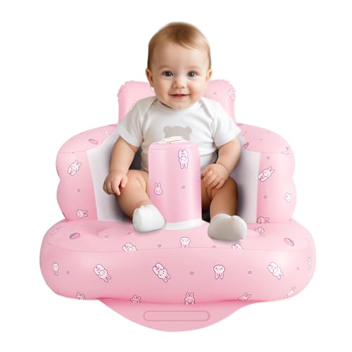 Inflatable Baby Chair, Inflatable Baby Seat for Babies 3 Months and Up, Summer Blow Up Chair with Built in Air Pump, Infant Floor Seats for Learning to Sit, Palying, Camping, Strawberry - color: Strawberry
