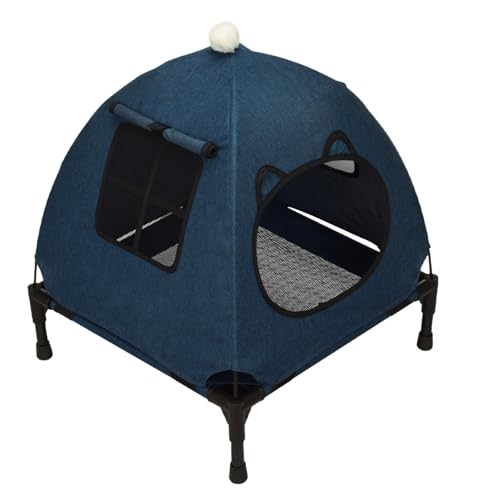 Pozico Elevated Pet Bed with Breathable Mesh for Small Cat and Dog, Raised Cooling Pet Cot for Puppy and Kitty, 18.9x18.9 inch (Navy Blue Bed with Canopy) - color: Navy Blue Bed with Canopy