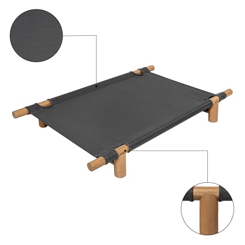 DBD5000B Chester 32" Modern Minimalist Wood Frame Elevated Outdoor Dog Bed, Graphite/Light Teak - color: Graphite/Light Teak