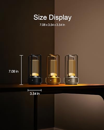 Set of 2 Cordless Table Lamps, LED Rechargeable Battery Operated Desk Lamps with 3 Color Stepless Dimmable, Small Light Portable for Outdoor Patio Bar Restaurants Bedroom Bedside (Black) - color: Black-2
