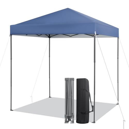 LDAILY 6.6 x 6.6 Ft Pop Up Canopy, Portable Canopy Tent Heavy Duty Instant Canopy w/Center Lock, 8 Stakes, 4 Ropes, Carry Bag, Sun Protection, Easy Up Outdoor Canopy for Party, Camping, Patio (Blue) - color: Blue