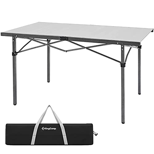 KingCamp Aluminum Folding Camp Table - Lightweight, Portable, Roll Up for Outdoor Camping, Picnic, Barbecue - color: Silver_53.5"×27.5"