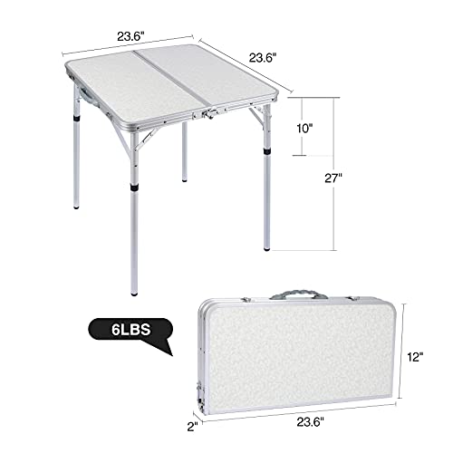 REDCAMP 24" Square Small Folding Camping Table with Adjustable Heights Legs, Lightweight Portable Aluminum Fold in Half Card Tables Bridge Tables for Outdoor Picnic, White - size: Square 2ft