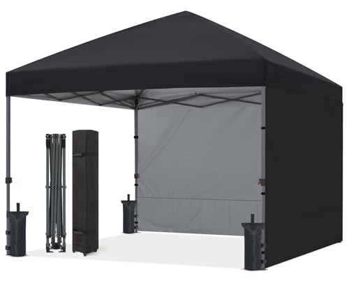 ABCCANOPY Easy Pop up Canopy Tent with 2 Sidewalls for Outdoor Sun Blocking or Rain Protection, 8x8, Black - color: Black, size: 8x8