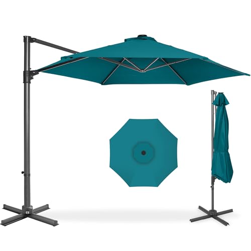 Best Choice Products 10ft Offset Cantilever Hanging Market Patio Umbrella, Smooth 360° Rotation, 8 Sturdy Ribs, Easy Adjustment - Cerulean - color: Cerulean, size: Offset w/ 360° Rotation