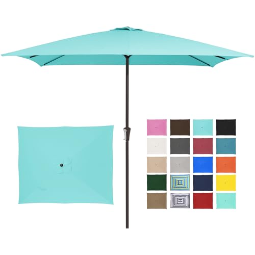 JEAREY 8x10 ft Rectangular Patio Umbrellas Outdoor Table Market Umbrella w/Crank, 8 Sturdy Ribs, UV Protection Windproof Sunproof for Garden, Deck, Backyard, Pool(Teal Blue) - color: Teal Blue, size: 8x10ft