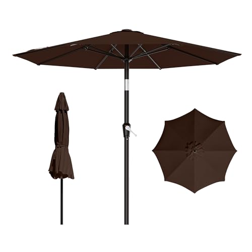 AreShark 9 FT Patio Umbrella for Outdoor, Outdoor Table Umbrella with Push Button Tilt and Crank, Outdoor Patio Umbrellas with 8 Sturdy Ribs for Market, Garden, Pool (Brown) - color: Brown, size: 9ft