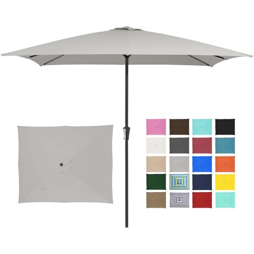 JEAREY 8x10 ft Rectangular Patio Umbrellas Outdoor Table Market Umbrella w/Crank, 8 Sturdy Ribs, UV Protection Windproof Sunproof for Garden, Deck, Backyard, Pool(Foggy Gray) - color: Foggy Gray, size: 8x10ft
