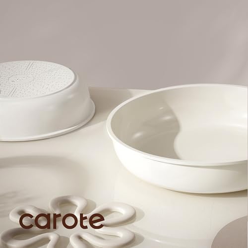 CAROTE 18Pcs Ceramic Cookware Set with Detachable Handle, Pots and Pans Set Non Stick, Non Toxic Kitchen Cooking Sets with Stand-Up Lid, PFAS and PFOA Free, Oven Safe, Induction Ready, Cream White - color: White