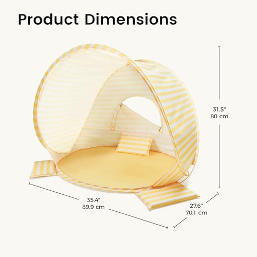 Tiny Land Baby Beach Tent – Pop Up Baby Tent with UV Protection, Portable Baby Beach Essentials, 35.4"x27.6"x31.5" Sun Shelter for Infants, Baby Summer Outdoor Use (Pastel Yellow Stripes) - color: Pastel Yellow Stripes