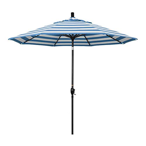 California Umbrella 9' Rd Pacific Trail Series Aluminum Patio Umbrella, Crank Lift, Push Button Tilt, Black Finish, Sunbrella Cabana Regatta fabric - color: Cabana Regatta