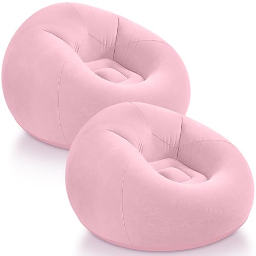 Realspring Inflatable Bean Bag Chairs Outdoor Blow up Camping Chairs Inflatable Lazy Sofa Folding Portable Bean Bag Loungers Couch for Movie Night (Light Pink,2 Pcs) - color: Light Pink