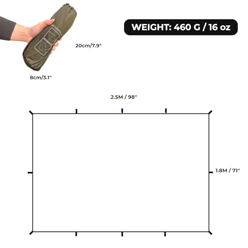 onewind Waterproof 6x8 ft Camping Tarp, Ultralight 70D Nylon Emergency Shelter Tent Footprint Ground Sheet, 4000mm Waterproof Survival Bushcraft Tarp for Backpacking Hiking Camping Picnic, OD Green