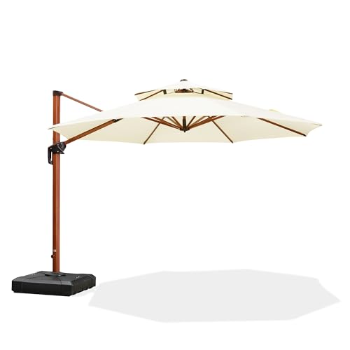 PURPLE LEAF 11ft Patio Umbrella Outdoor Round Umbrellas Large Cantilever Umbrella Windproof Offset Umbrellas Heavy Duty Sun Umbrella for Garden Deck Pool Patio, Cream - color: Cream, size: 11 Feet, style: Umbrella